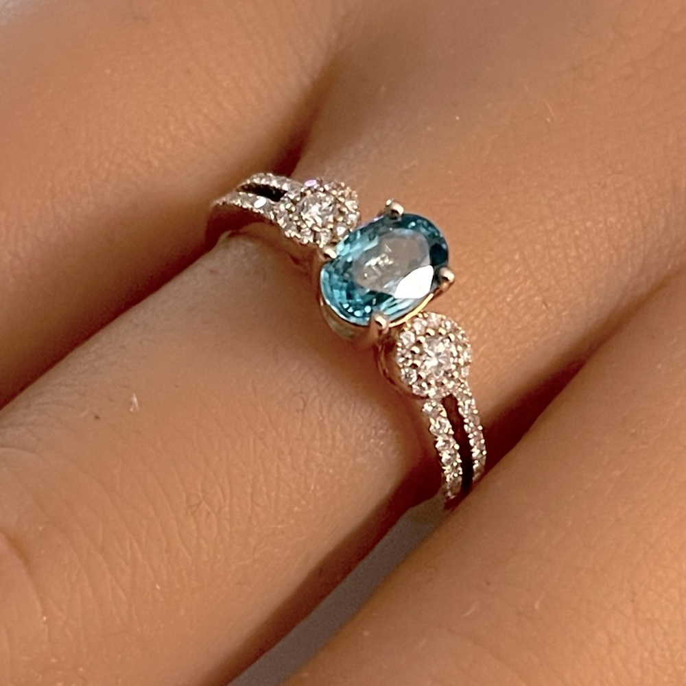 14k Blue Zircon Diamond ring